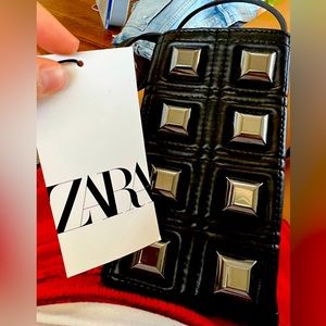NWT Zara studded black faux leather cell phone bag